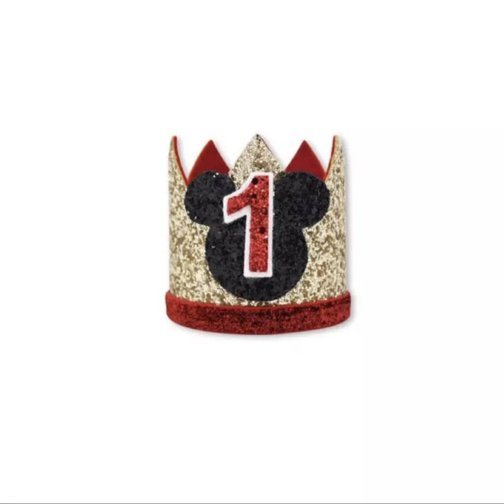 Mickey Mouse Red Gold Ears First Birthday Crown Hat